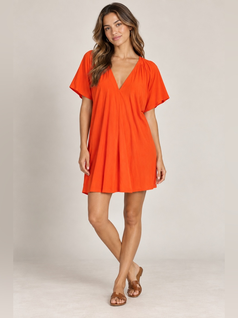 Vince Bright‎ Orange V-Neck Mini Dress